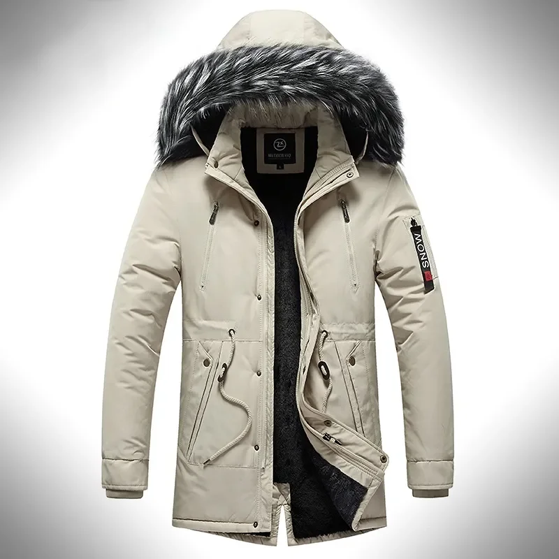 Yeni Ceket Uzun Kapşonlu Kürk Yaka Rüzgar Geçirmez Mont Kalın sıcak tutan kaban Erkek Ceketler Rüzgarlık Parka